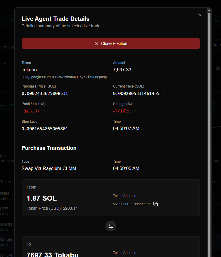 Live Agent Trade Details