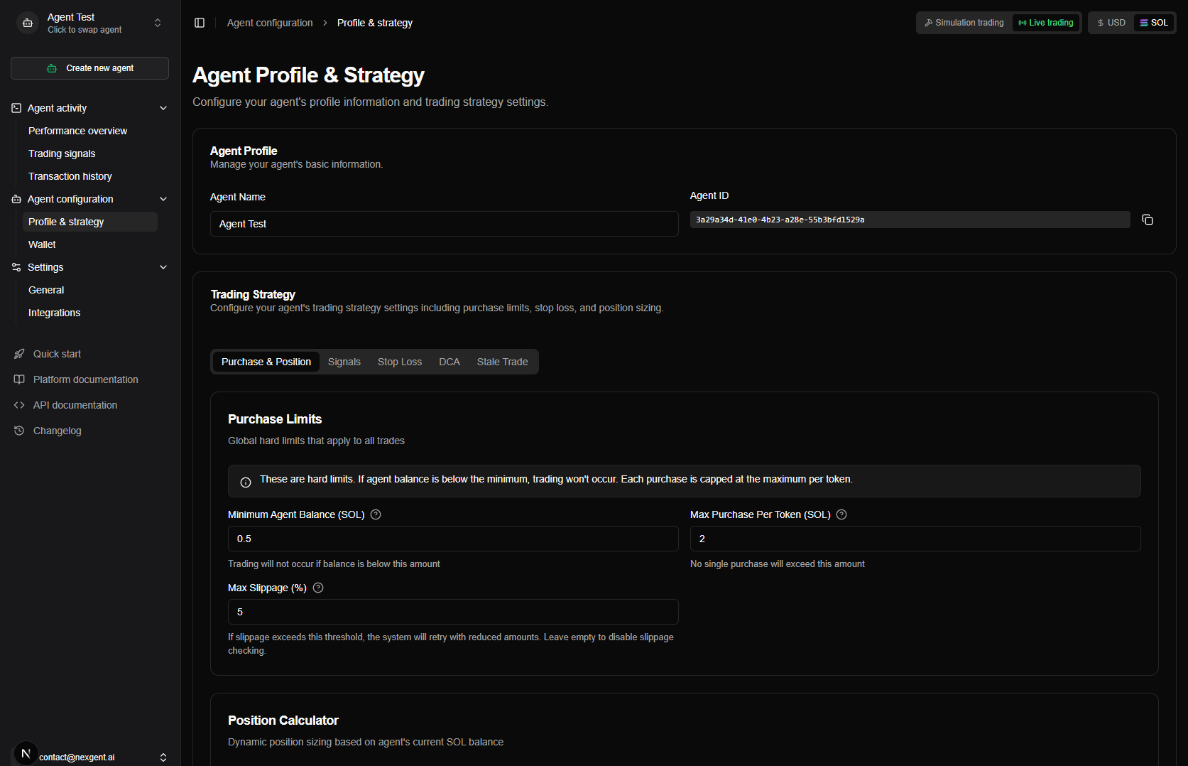 Agent Configuration Page