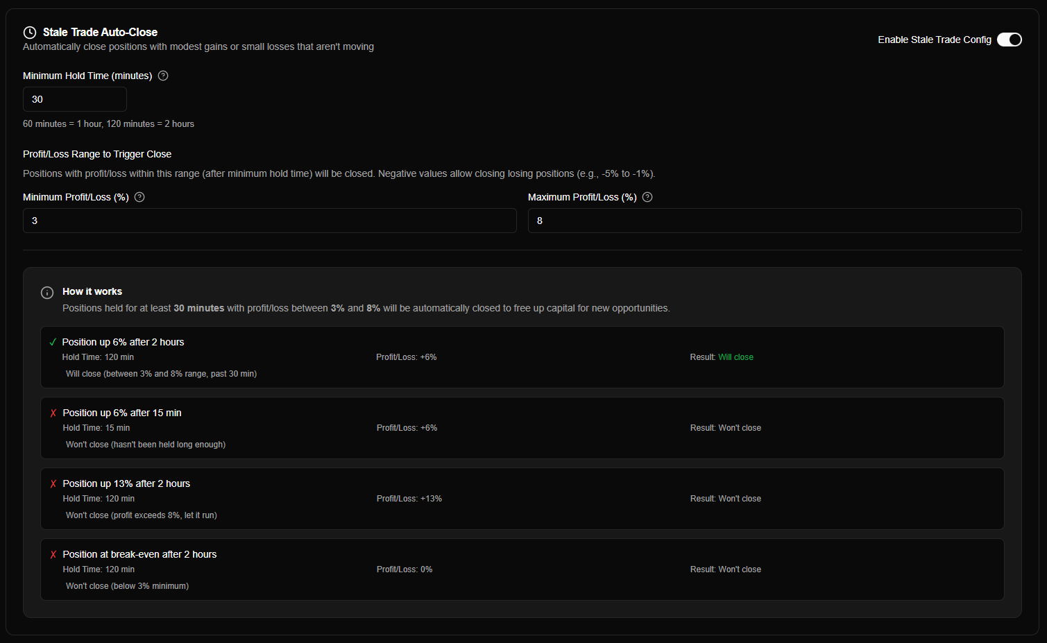 Stale Trade Configuration