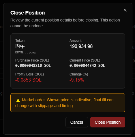 Close Position Dialog