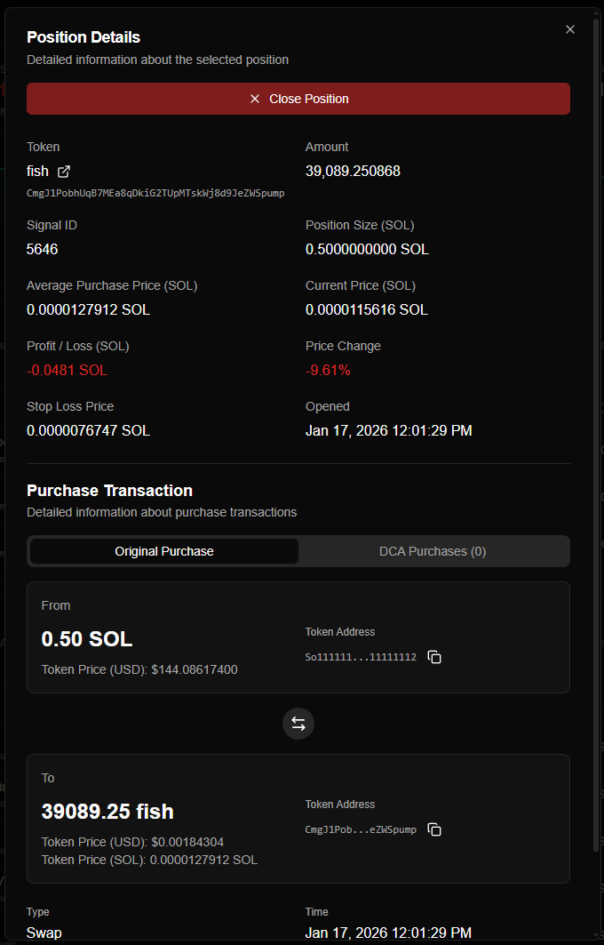 Position Detail Dialog