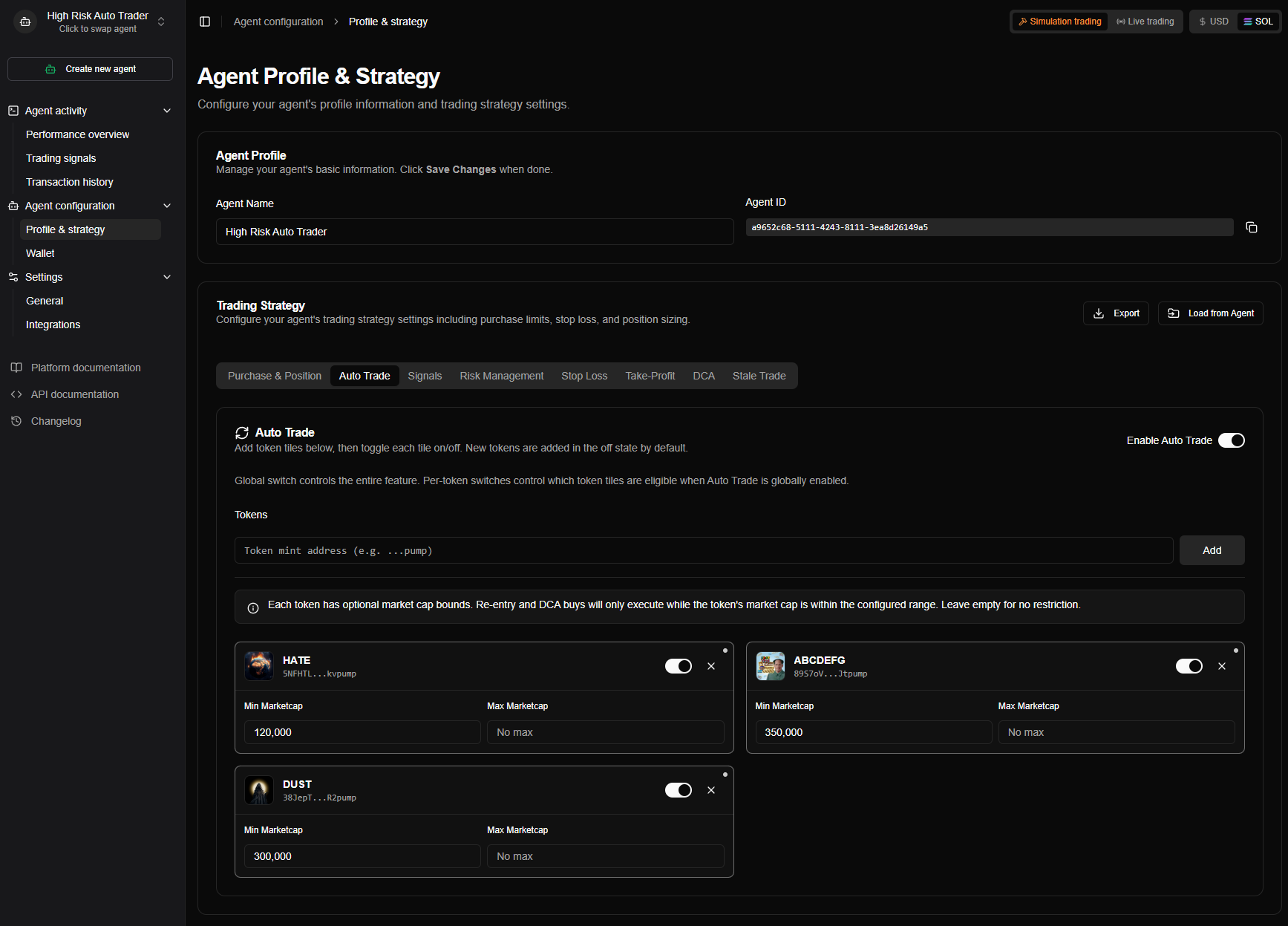 Auto Trade Configuration