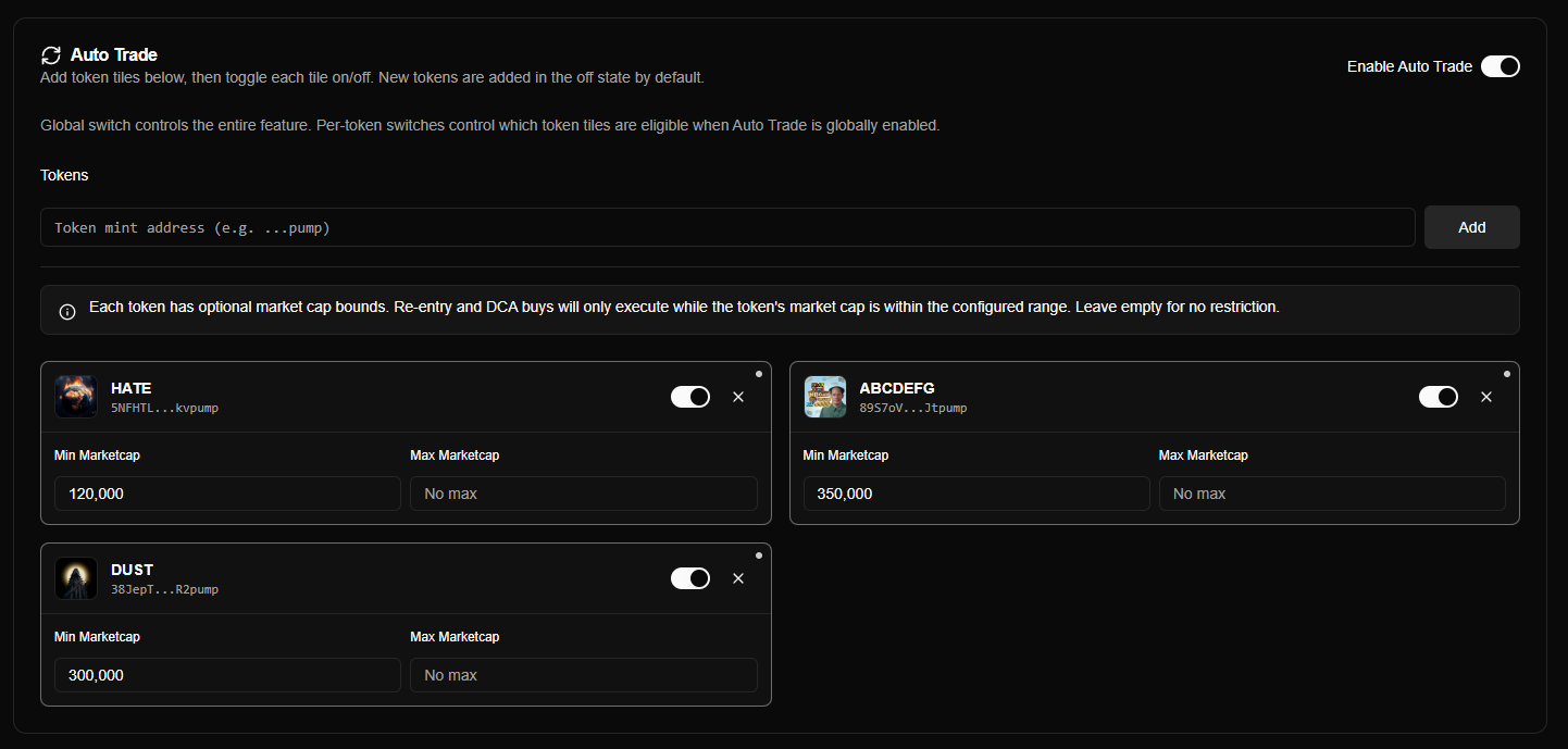 Auto Trade token tile