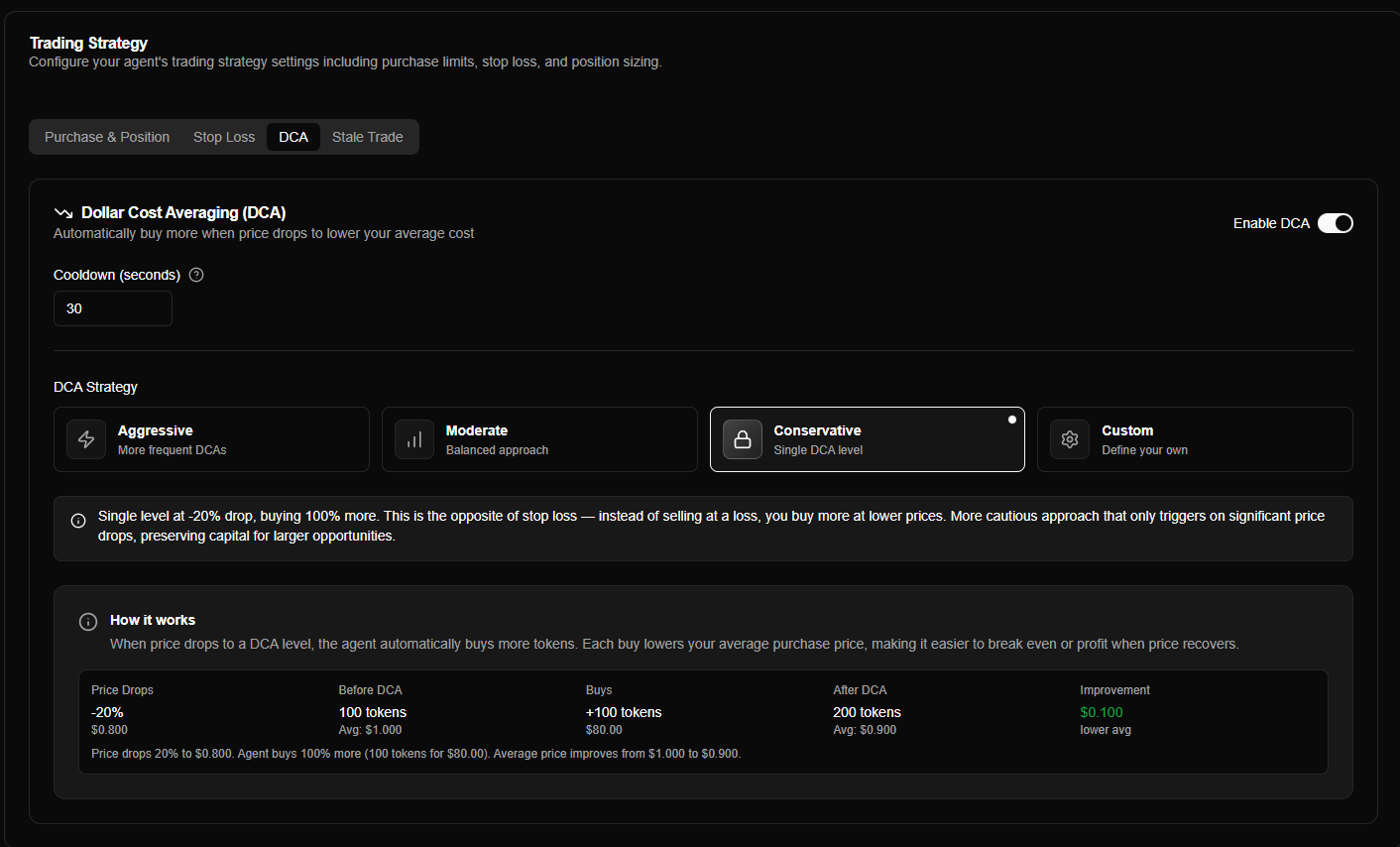 DCA Configuration Page