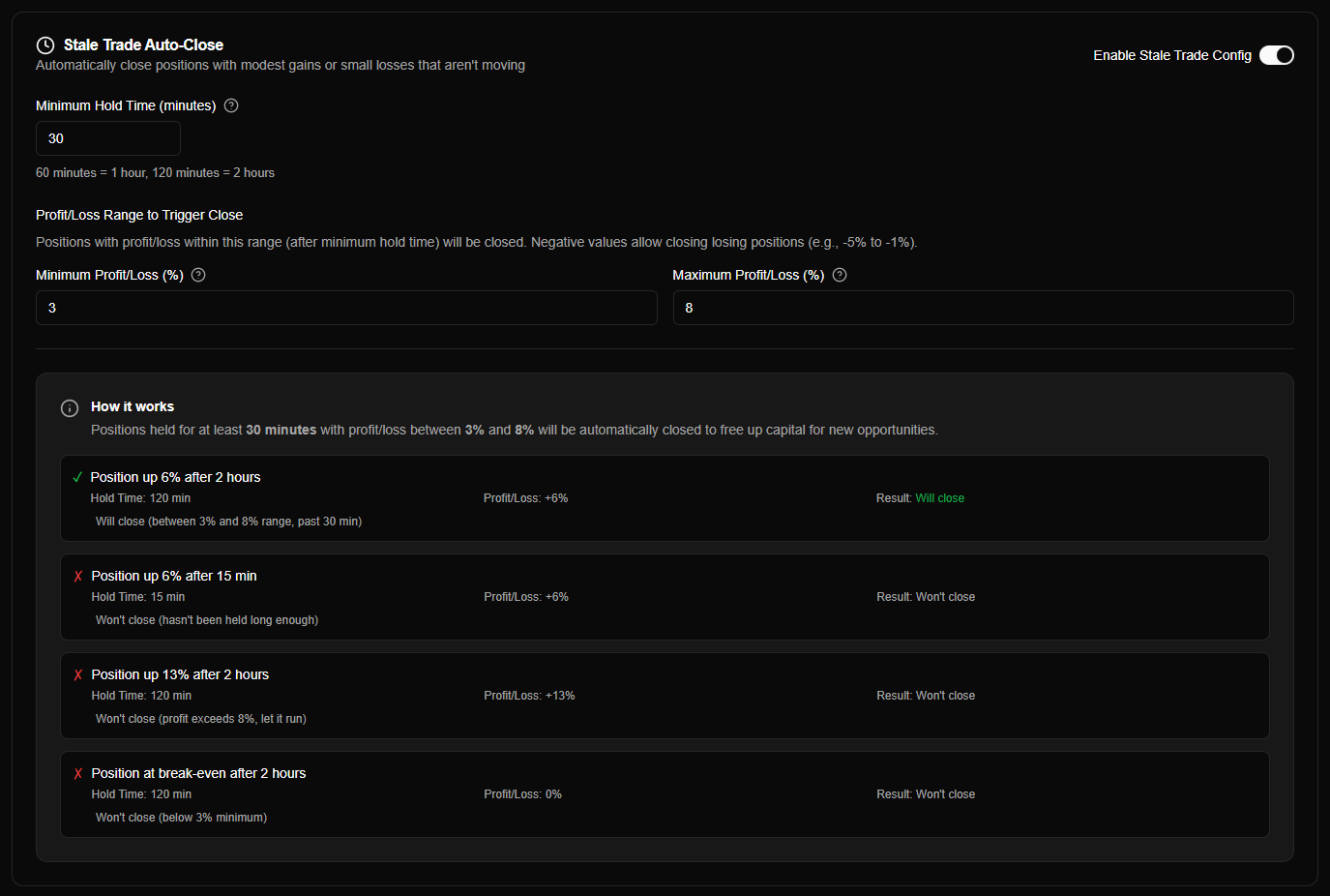 Stale Trade Configuration Page