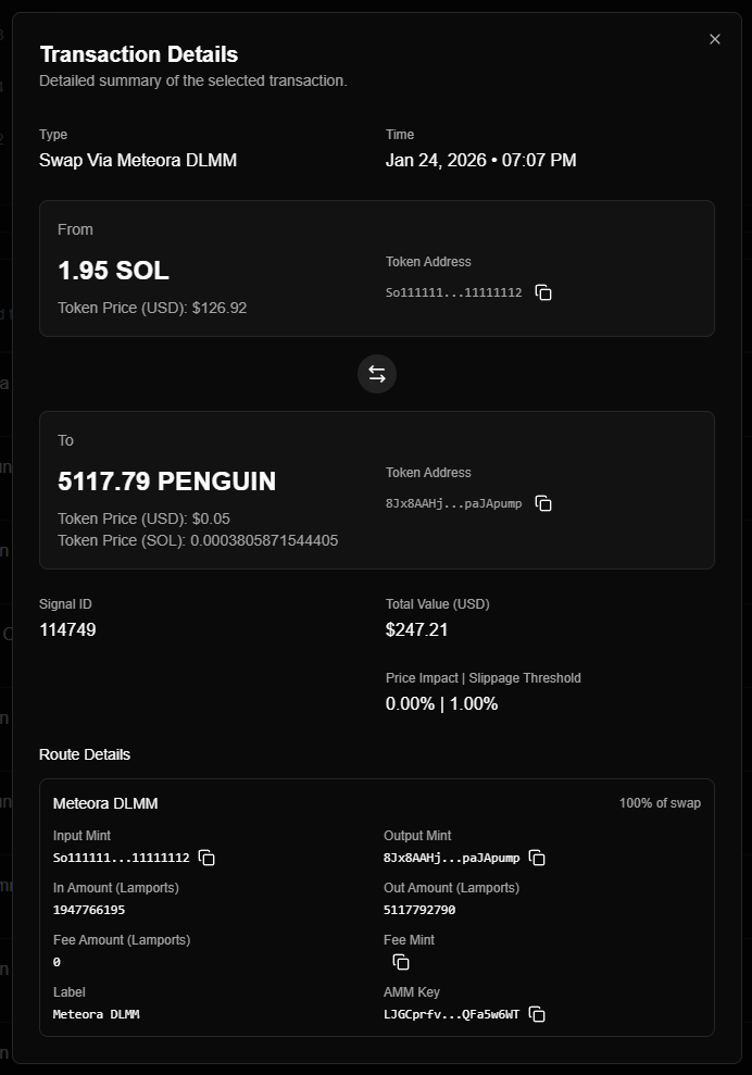 Swap Transaction Details